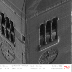 SEM image showing the size of the 3D Nano McGraw Clock Tower
