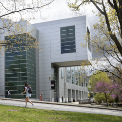 Duffield Hall and the Cornell Engineering quad viewed from across Campus Rd