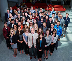 Group photo of the 2018 REU class at the all sites Convocation